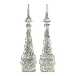 Vintage Bohemian Crystal Persian Decanters Large Middle Eastern Decanter- A Pair For Sale