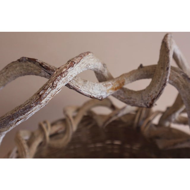 1970s Vintage Rustic Vine Handle Woven Basket For Sale - Image 4 of 9