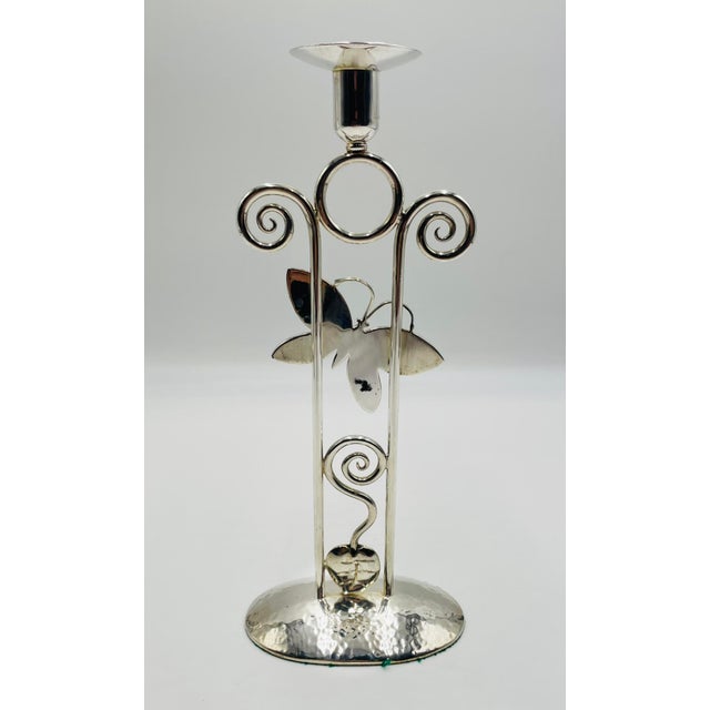 1980s Emilia Castillo Silver-Plated Butterfly Candle Holder With Stone Inlay, Mexican For Sale - Image 9 of 18