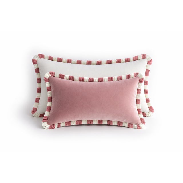 Ivory Couple Bicolor Happy Cushions White and Pink Velvet from Lo Decor, Set of 2 For Sale - Image 8 of 8