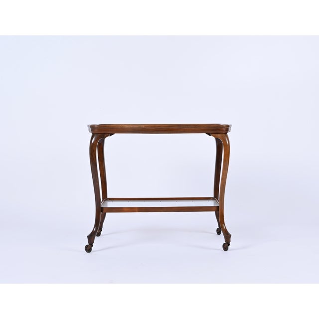Louis XV Bar Cart in Oak with Mirror Top and Glass, Italy, 1930s For Sale - Image 13 of 15