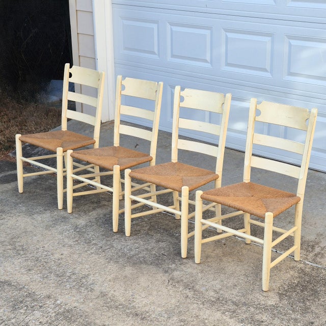 1990s Ethan Allen French Country Pine Ladder Back Rush Seat Dining Chairs, Set of 4 For Sale - Image 9 of 12