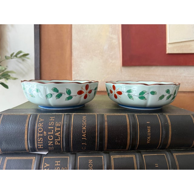 Celadon Vintage Celadon 6” Bowls Hand Painted - A Pair For Sale - Image 8 of 9