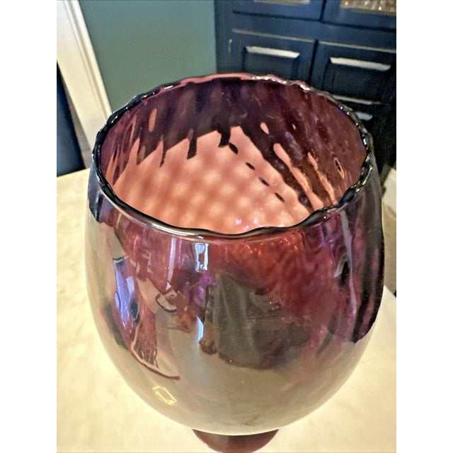 Empoli 1960s Large Empoli Amethyst Glass Diamond Optic Statement Snifter Vase For Sale - Image 4 of 9