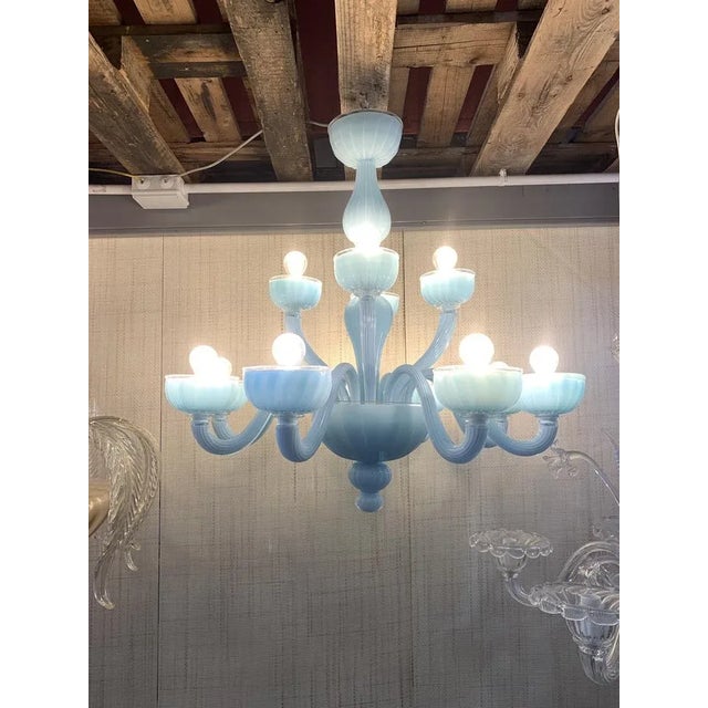 Contemporary Matte Light-Blue Murano Style Glass Chandelier from Simoeng For Sale - Image 3 of 13