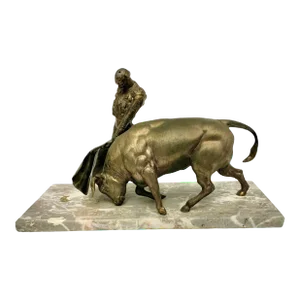 Vintage Matador Bull Fighter Statue Metal on Marble Base