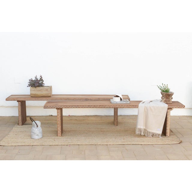 Pair of Teak Mother of Pearl Inlay Benches For Sale - Image 11 of 11