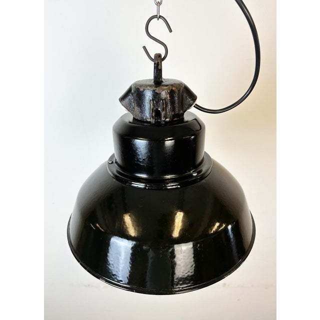 Industrial Black Enamel Factory Lamp with Cast Iron Top from Elektrosvit, 1960s For Sale - Image 9 of 17