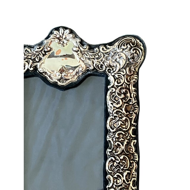 1970s 1970s Rococo Revival Silverplated Picture Frame With Floral Scrollwork and Crest Cartouche 8.5" X 6.5" for 4"x6" Image For Sale - Image 5 of 11