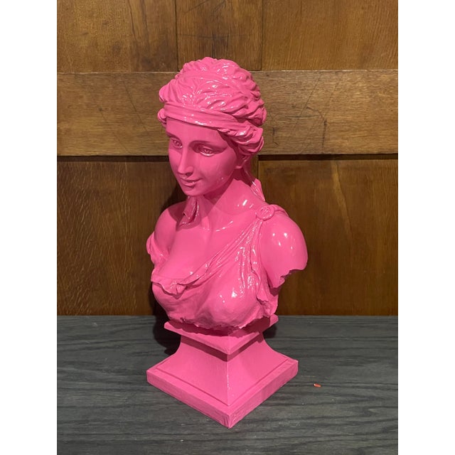 Custom Pink Bust Of An Ancient Lady. Shiny Lacquer Finish adds a great mid century vibe to an antique style. Great...