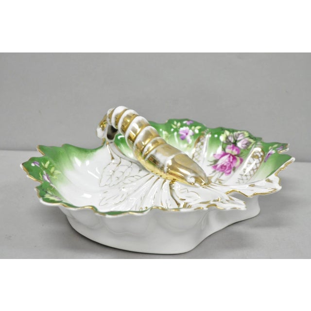Art Nouveau Antique Bavarian German Porcelain Gold Gilded Hand Painted Lobster Divided Dish For Sale - Image 3 of 18