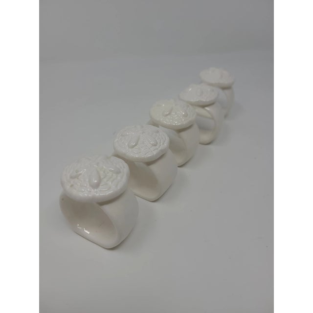White Sand Dollar White Ceramic Napkin Rings - Set of 5 For Sale - Image 8 of 8