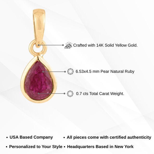 Pear-Cut Ruby Solitaire Pendant in 14k Yellow Gold by VRJewels For Sale - Image 12 of 15