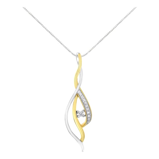 Espira 10K Two-Tone Gold Round Cut Diamond Cascade Pendant Necklace (1/10 cttw, J-K Color, I2-I3 Clarity) For Sale