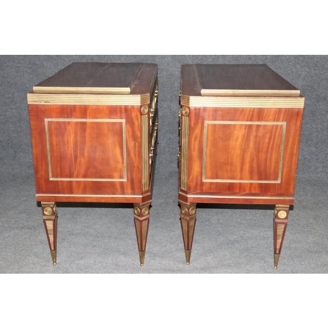 Pair of Brass Mounted Flame Mahogany Russian Baltic Directoire Style Commodes For Sale In Philadelphia - Image 6 of 14