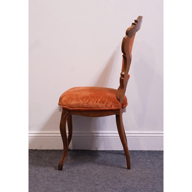 Wood Vintage Antique Solid Beech Louis XV Victorian Rococo Revival Accent Side Chair W. Embossed Velvet Upholstery For Sale - Image 7 of 9