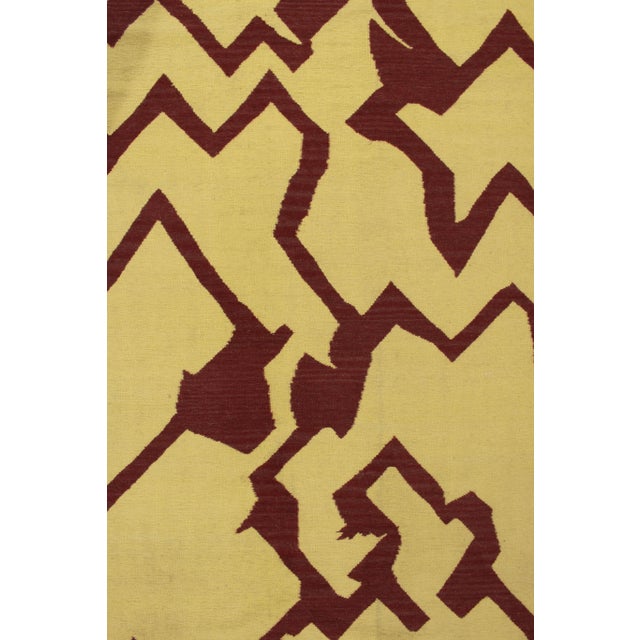 2010s Contemporary Dhurrie Flatweave, Yellow, Maroon Geometric Pattern by Rug & Kilim For Sale - Image 5 of 5