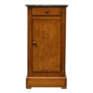 French Circa 1900 Walnut Small Cabinet with Marble Top and Single Door Storage For Sale