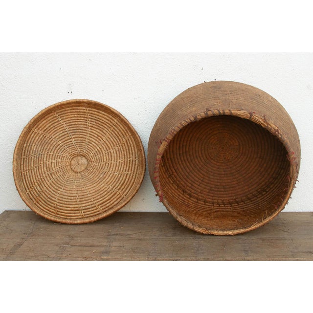 Textile Earth Tone Antique Storage Basket With Lid For Sale - Image 7 of 9
