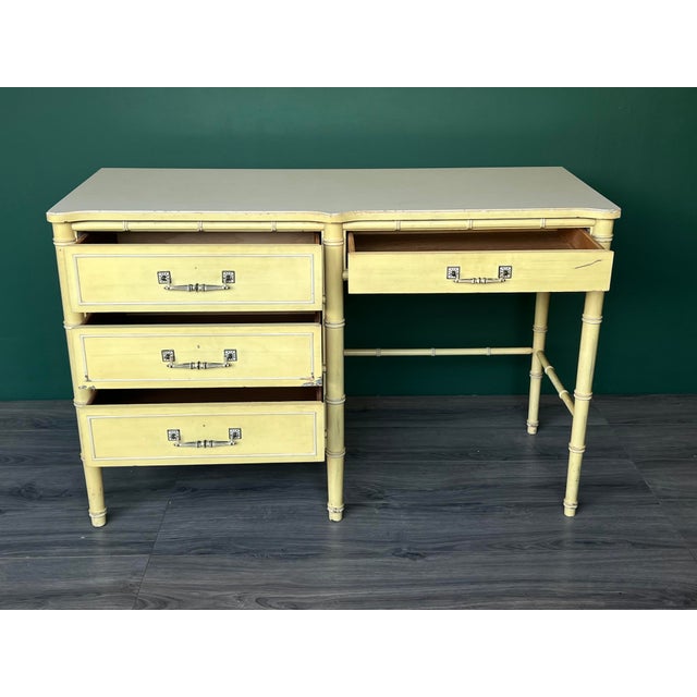 1970s Faux. Bamboo Canary Yellow Desk by Henry Links For Sale In Miami - Image 6 of 8