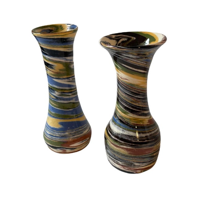 Ceramic Mid 20th Century Desert Sands Multi Color Swril Art Pottery Vases - a Pair For Sale - Image 7 of 10