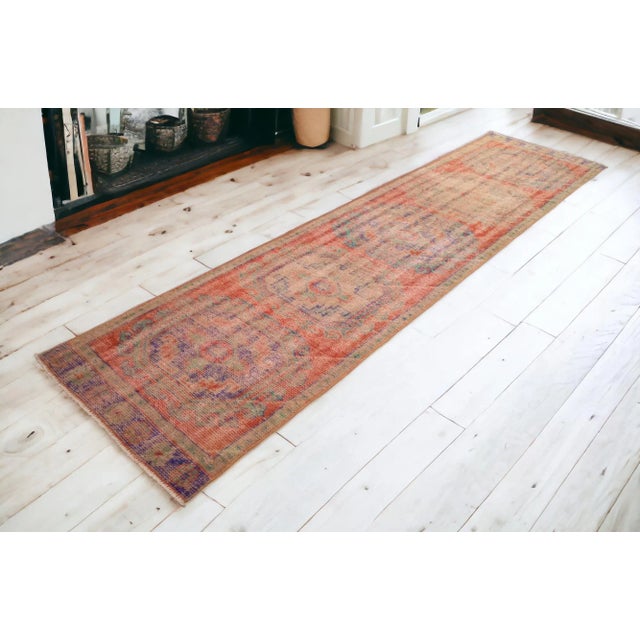 Rustic Faded Colors Runner Rug Low Pile Distressed Oushak Runner Rug - 2'11" X 11'10" For Sale - Image 3 of 11