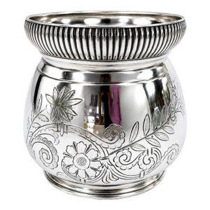 Antique Meriden Britannia Silver Plate Cachepot Engraved Victorian Jardiniere Vase Pattern No. 1952 | Art Nouveau Floral Repoussé | Mirror Finish