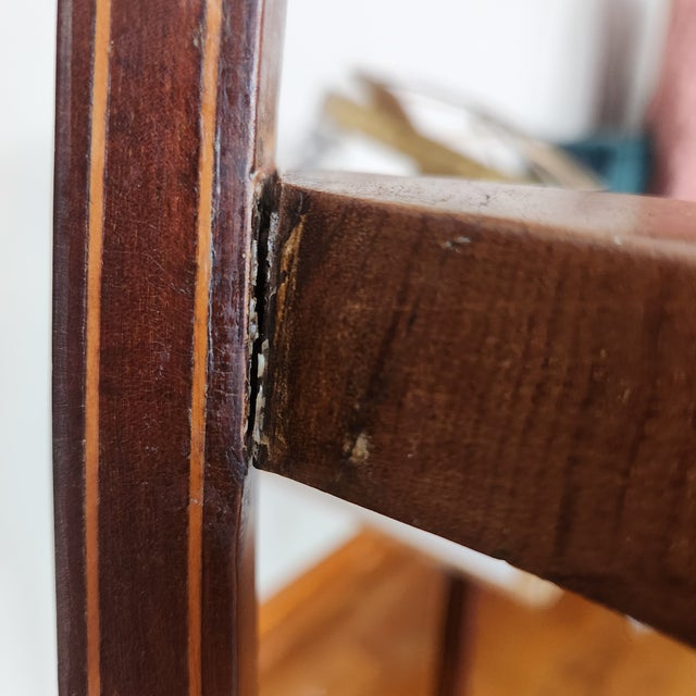 Antique Parisian Armchair, Side / Parlor, Gilt Floral Inlaid Medallion & Gilt Lined Frame French Victorian Original Satin STripe Uphostery - Few Flaws For Sale - Image 13 of 16