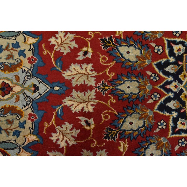 Kashan Rug 7’1” X 10’10” Red Wool Vintage Traditional Hand-Knotted Carpet For Sale - Image 10 of 14