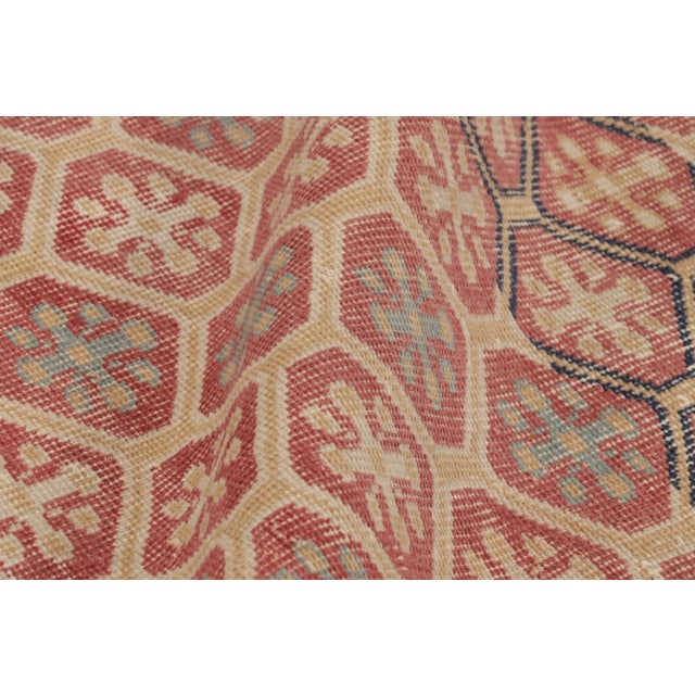Textile Vintage Turkish Rug, Beige Field With Red Diamond Geometric Motifs - Rug & Kilim For Sale - Image 7 of 8