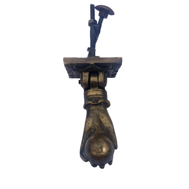 Antique Bronze Hand Door Knocker With Strike Plate For Sale - Image 4 of 5