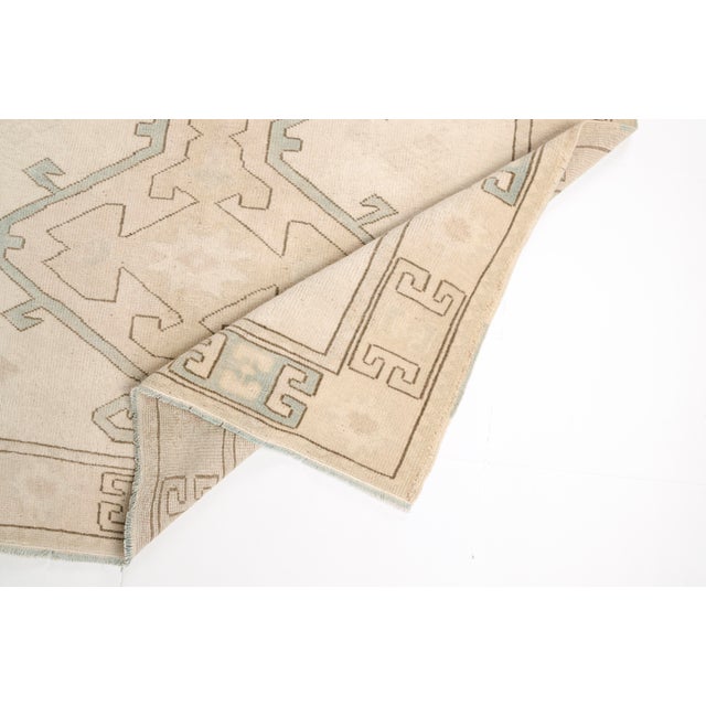 Vintage Turkish Oushak Rug in Cream and Sage Green Geometric Medallion For Sale - Image 4 of 10