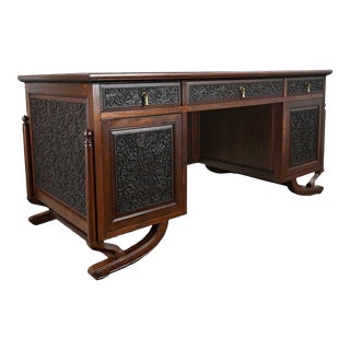 Mid 20th Chinoiserie Hand Carved Rosewood Desk From Bangkok Thailand For Sale