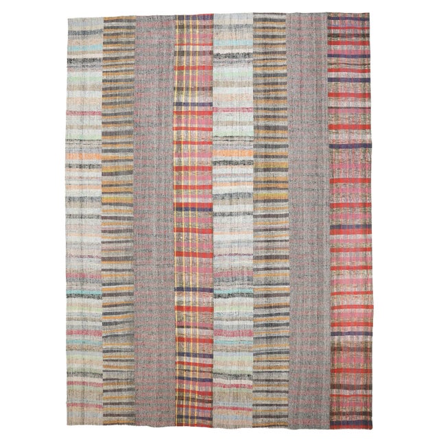 Textile Mid 20th Century Vintage Striped Modern Large Kilim Rug For Sale - Image 7 of 7
