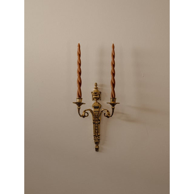 French Neoclassical Style Bronze/Brass Two-Arm Wall Sconces Set of 2 For Sale - Image 15 of 15