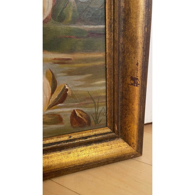 1980s 1980s Vintage Framed Impressionist Water Lilies Oil Painting For Sale - Image 5 of 12