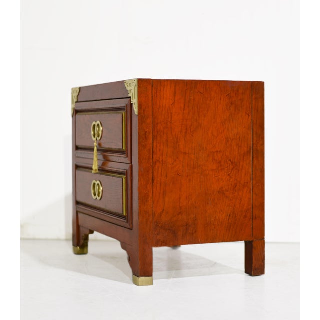 Mid 20th Century 1970s Campaign Chinoiserie Nightstand by Huntley for Thomasville, Double-Ring Hardware For Sale - Image 5 of 9