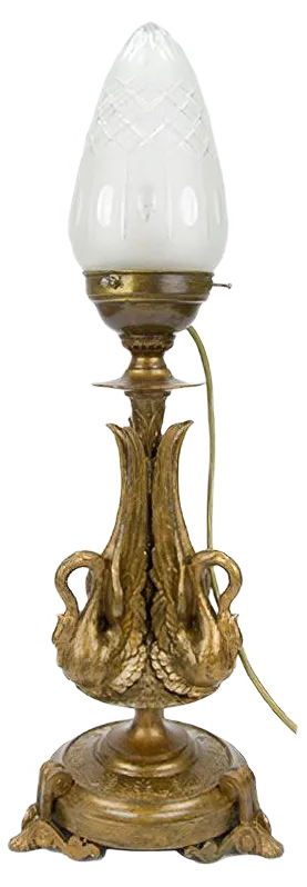Empire Style Bronze-Colored Pewter and Frosted Cut Glass Table Lamp, 1900s