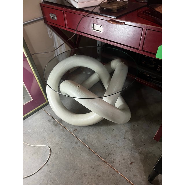 Up for consideration is a beautiful vintage wooden white knot coffee table/side table with a glass top. This would look...