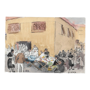 1950s Ivy Attwell Croatian Market Watercolor