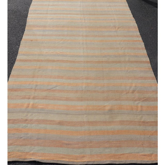 Vintage Turkish Kilim Gallery Runner With Soft Stripes in Sage, Peach, and Sand For Sale - Image 10 of 12