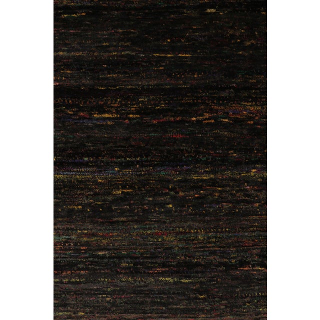 Rug & Kilim’s Modern Textural Rug, Polychromatic Striae on Rich Black Tones For Sale In New York - Image 6 of 9