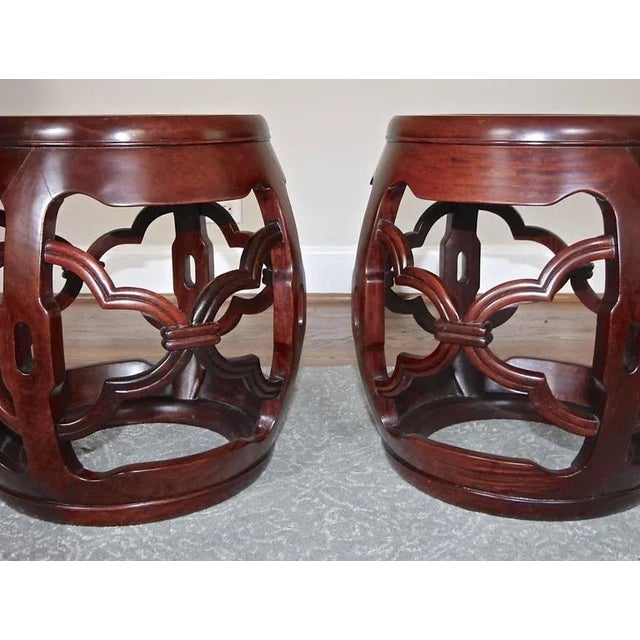 1950s 1950s Chinese Asian Hardwood Garden Seat Stools - a Pair For Sale - Image 5 of 10