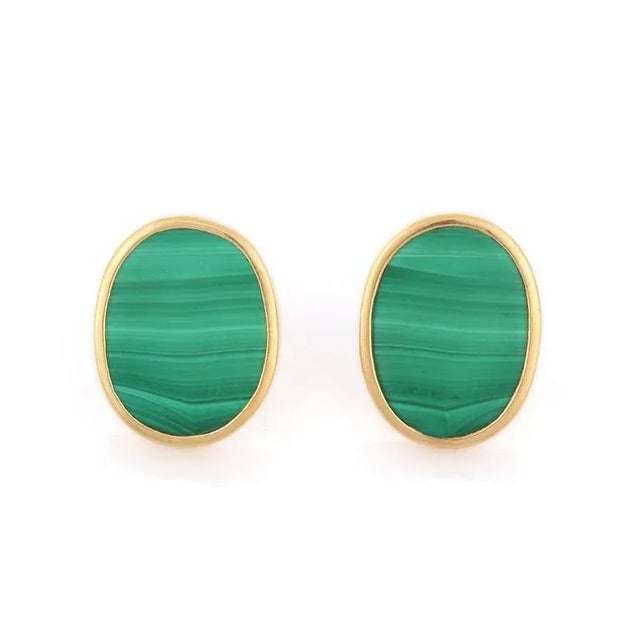 Not Yet Made - Made To Order 18k Yellow Gold 23.1 Ct Malachite Art Deco Earrings- A Pair For Sale - Image 5 of 9