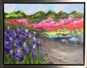 "Iris Path" Contemporary Plein Air Landscape Oil Painting, Framed