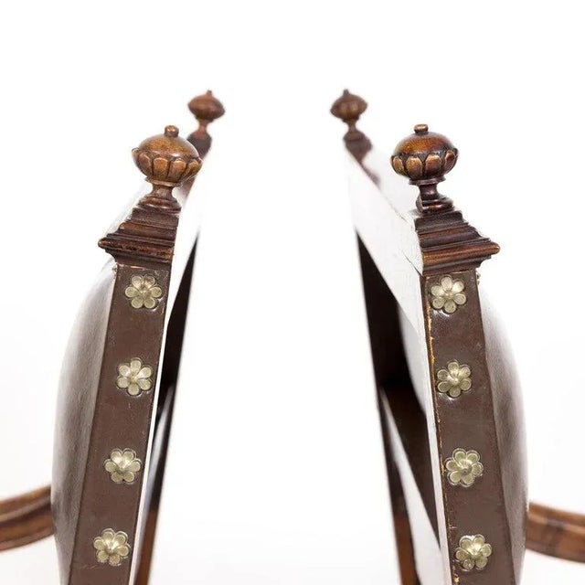 Pair of 19th Century French Walnut and Tooled Leather HenriI II Style Armchairs For Sale - Image 10 of 13