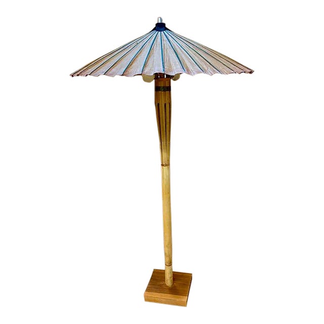 Mid 20th Century Mid Century Modern Bamboo Floor Lamp With a Fab Rice Paper Umbrella Shade For Sale