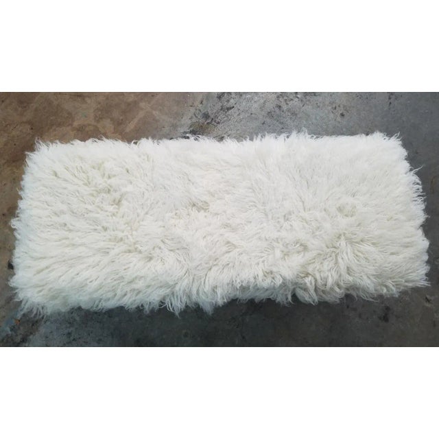 1970s 1970's Mid-Century Modern Chrome Flared Leg Bench With Sheepskin Upholstery For Sale - Image 5 of 7