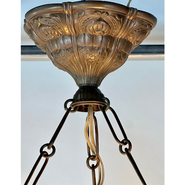 Art Deco 4-Light Chandelier in Glass and Metal, 1930s For Sale - Image 10 of 13
