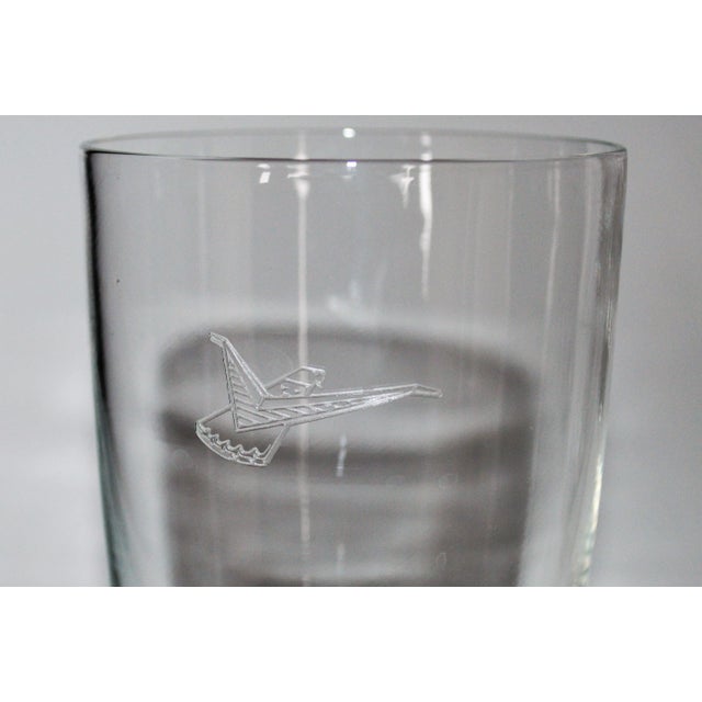 Mid-Century Modern Vintage Fostoria Glass Company Etched Crystal Ford Thunderbird Tumbler Cocktail Glasses - Set of 8 For Sale - Image 3 of 5